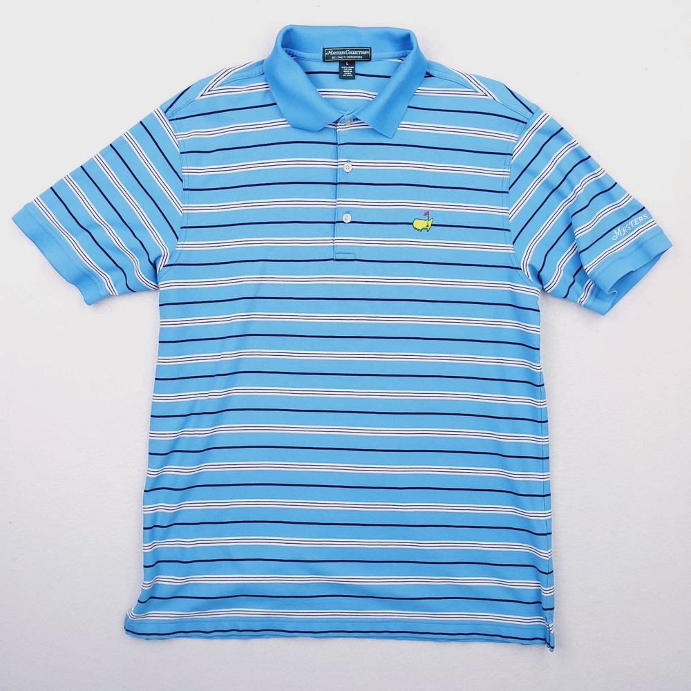 Masters Shirt Mens Large Striped Performance Golf Knit Polo Pima Cotton Logo